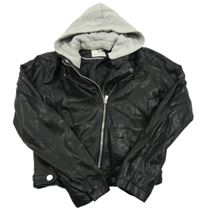 Čierny koženkový crop krivák s potlačou a teplákovou kapucňou H&M