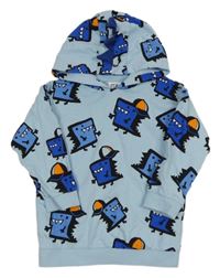 Svetlomodrá mikina s dinosaurami a kapucňou