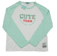 Nové - bílo-mintové triko s nápisem 