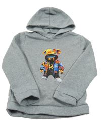 Sivá melírovaná mikina s medvěďom a kapucňou