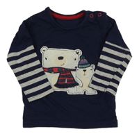 Tmavomodré triko s pruhovanými rukávy a medvědem George