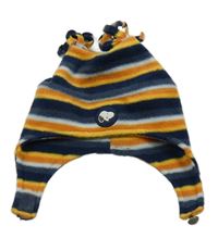 Tmavomodro-žlto-oranžová pruhovaná fleecová čapica so Snoopym