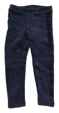 Tmavomodré zamatové legíny s pruhom