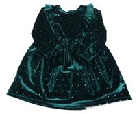 Zelené zamatové bodkovaná é šaty s volánikmi Primark