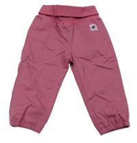 Růžové plátěné podšité kalhoty s nášivkou a úpletovým pasem