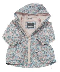 Bielo-modro-ružová kvetovaná šušťáková jarná bunda s kapucňou Primark