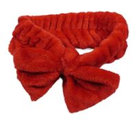 Červená plyšová kosmetická čelenka s mašlou