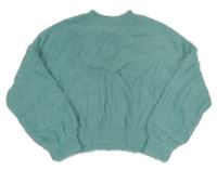 Zelenomodrý chlpatý crop sveter H&M