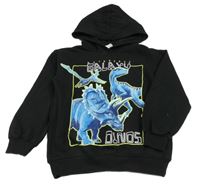 Čierna mikina s modrymi dinosaurami a kapucňou H&M