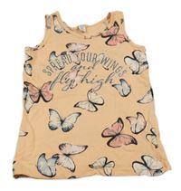 Meruňkový top s motýlky a nápisem Dopodopo