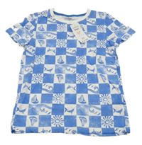 Nové - modro-bílé kostkované tričko s obrázky Pep&Co