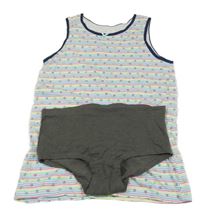 2 set - bílo-barevná pruhovaná košilka + tmavošedé kalhotky 