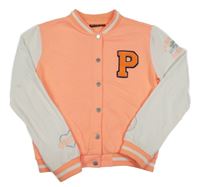 Neonově oranžovo-bílá baseballová mikina s písmenem 