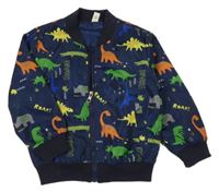Tmavomodro-barevná šusťáková jarní bunda s dinosaury 