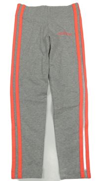 Šedé sportovní legíny s neonovými pruhy a logem Adidas