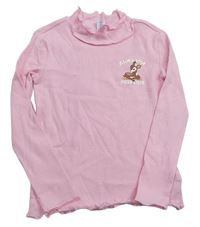 Ružové rebrované tričko so stojačikom a srnkou Dopodopo