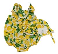 2set - Bílý kraťasový overal s citronky + klobouček 