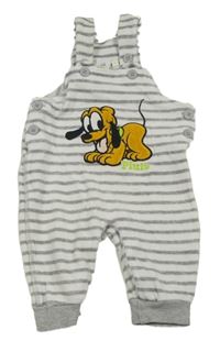 Bílo-šedé pruhované sametové laclové tepláky s Plutem Disney