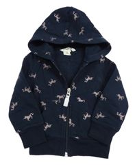Tmavomodrá propínací mikina s jednorožci a kapucí H&M