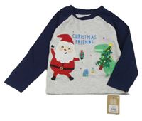 Nové - Tmavomodro-sivé tričko so Santou Primark