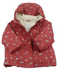 Staroružová šušťáková kvetovaná zimná bunda s kapucňou Primark