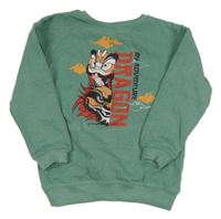 Zelená mikina s drakom a nápismi