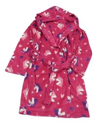 Fuchsiový plyšový župan s jednorožcami a kapucňou