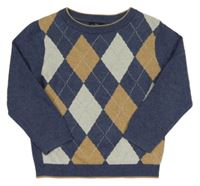 Modro-bílo-béžový károvaný svetr Next