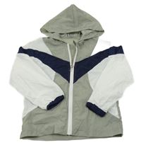 Sivo-tmavomodro-biela šušťáková jarná bunda s kapucňou Shein