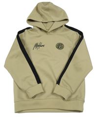 Béžovo-čierna športová mikina s nápisom a kapucňou