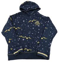 Tmavomodro-fialovo-zlatá mikina s hviezdami a zlatonkami a kapucí - Harry Potter M&S