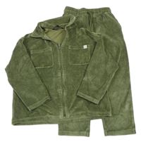 2set - Khaki žebrovaná sametová propínací mikina + tepláky Next