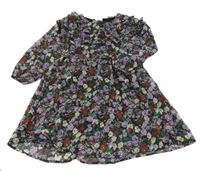 Čierno-fialovo-béžovo-zelené kvetované šifónové šaty Name it