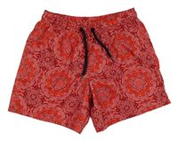 Červeno-čierne vzorované plážové kraťasy Tezenis