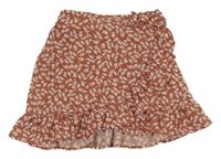 Starorůžovo-biela kvetovaná sukňa s volánikom Shein