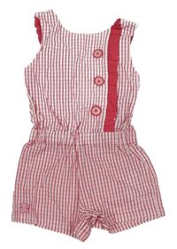Bielo-ružový kockovaný kraťasový overal s gombíkmi