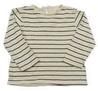 Béžovo-tmavomodré pruhované tričko s nápisom H&M