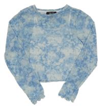 Světlemodro-bílé batikované šifonové crop triko s všitým topem New Look