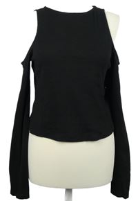 Dámské černé žebrované crop triko s průstřihy na ramenou Asos 