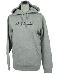 Pánská šedá mikina s nápisem a kapucí 