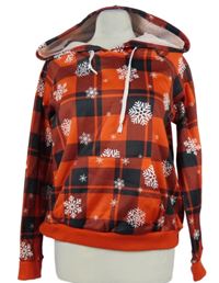 Dámska červeno-čierna kockovaná mikina s vločkami a kapucňou Shein