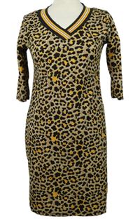 Dámske béžovo-čierno-okrové vzorované šaty True Spirit