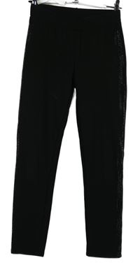 Dámske čierne teplákové tregíny s kamínkovými pruhmi