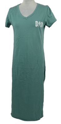 Dámske modrozelené tričkové šaty s nápisom