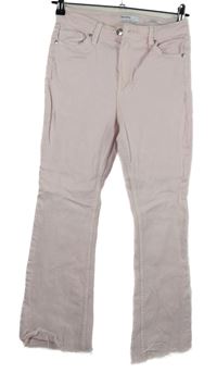 Dámské světlerůžové flare roztřepené rifle Bershka 