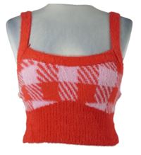 Nové - Dámský červeno-růžový kostkovaný pletený crop top Bershka 