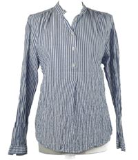 Dámska modro-biela pruhovaná ľanová polo blúzka H&M