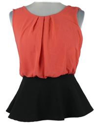Dámsky jahodovo-čierny šifónový peplum top Madonna