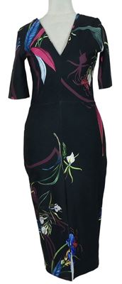 Dámske čierne kvetované púzdrové šaty Next