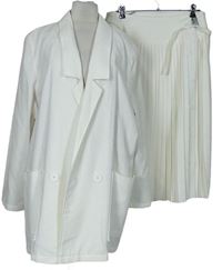 2set - Dámsky biely vzorovaný blejz + plisovaná sukňa s opaskom